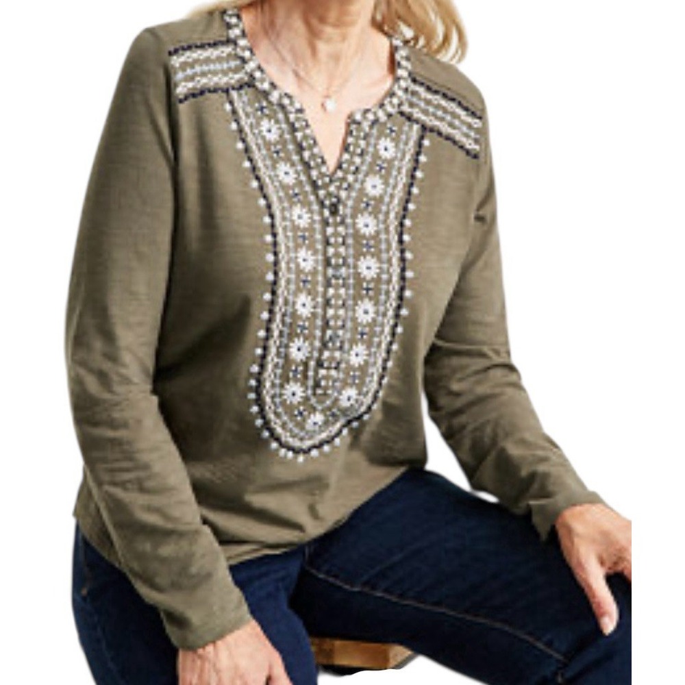 Style & Co Top Women 1X Pull Over Flower Stretch Long Sleeve Boho Bohemian New